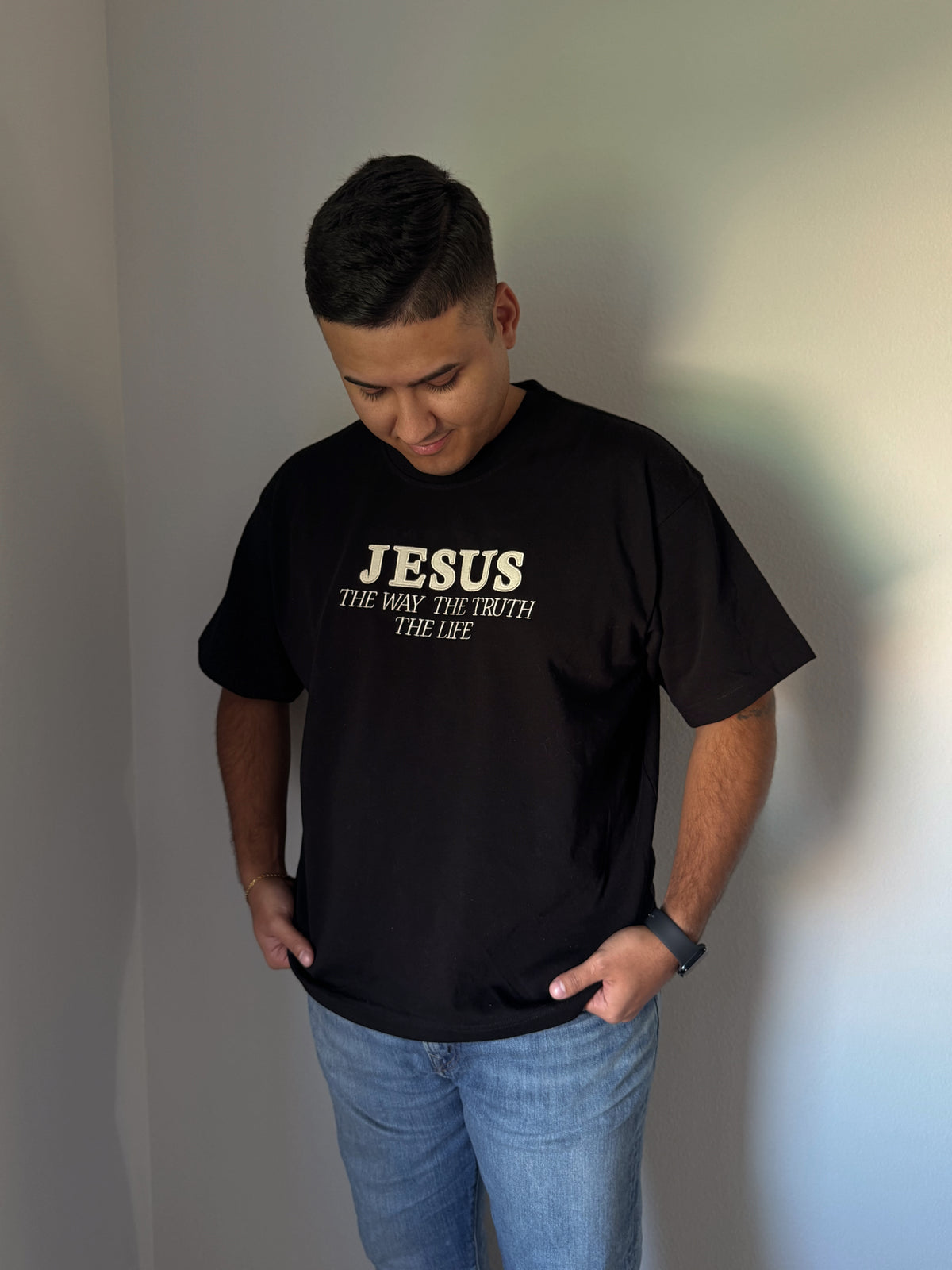 Jesus the way, truth and life | Embroidered Patchwork Oversized Shirt