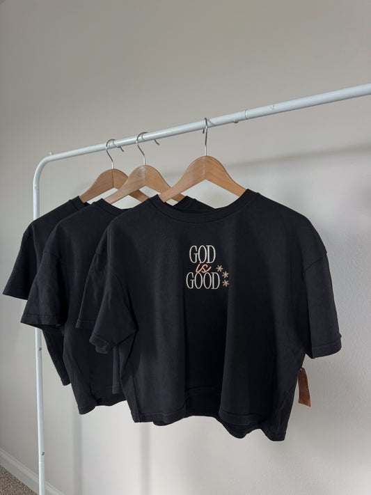 God is Good | Embroidered Crop Tee