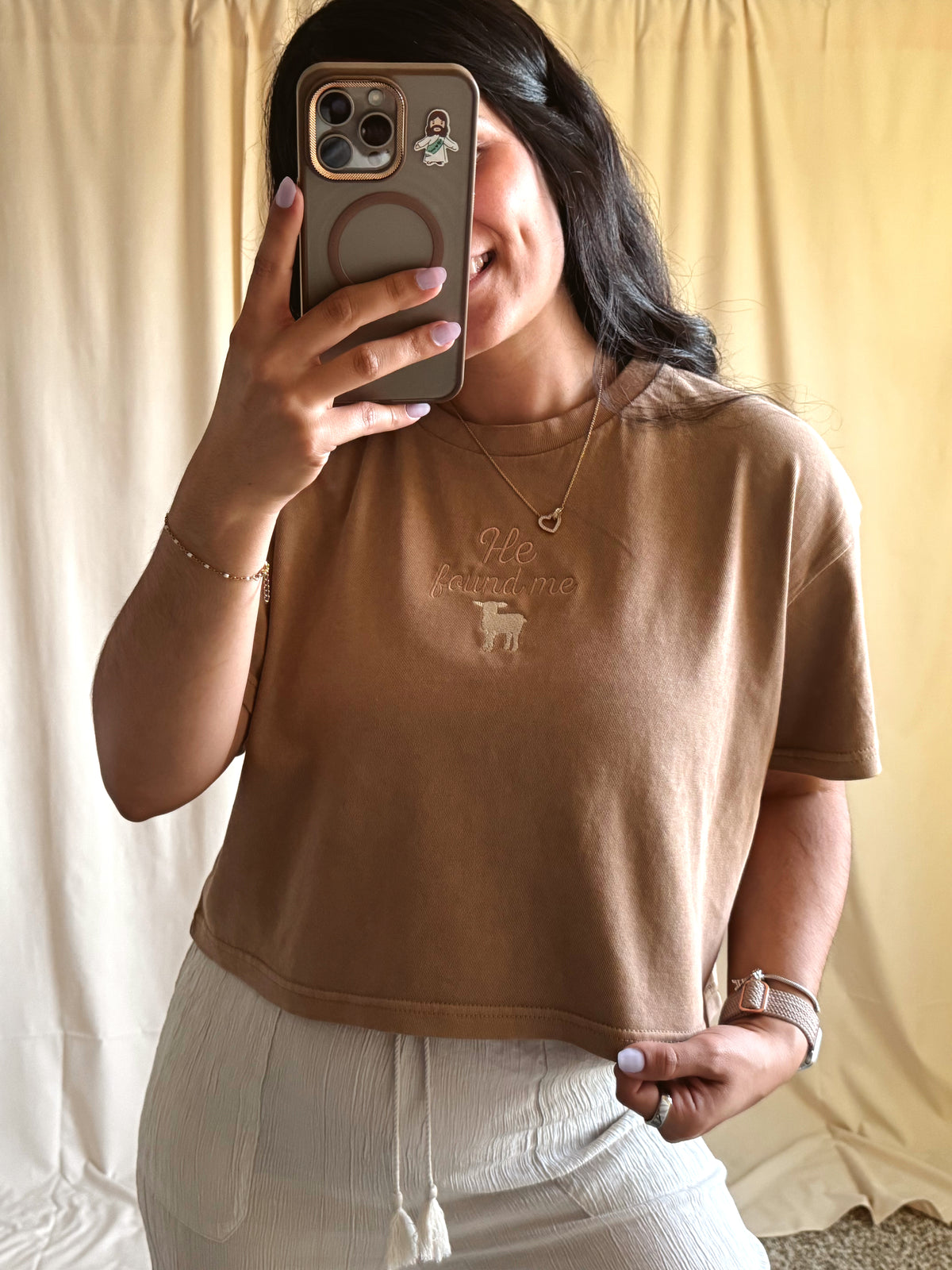 He Found Me | Embroidered Crop Tee
